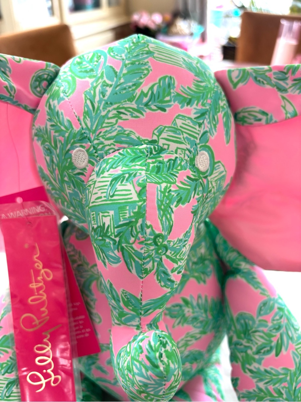NWT Lilly Pulitzer Pink Green Mandevilla Pink Sands Paradise Plush Elephant - Picture 5 of 13